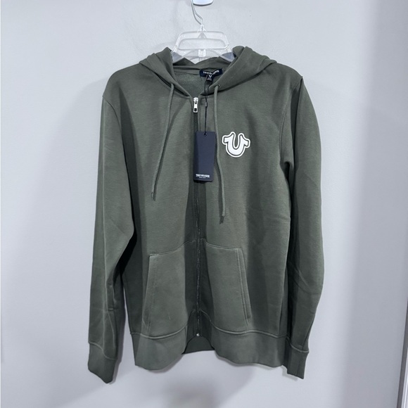 NWT True Religion Olive Green Men's Zip Up Hoodie. Size Large - Picture 1 of 8